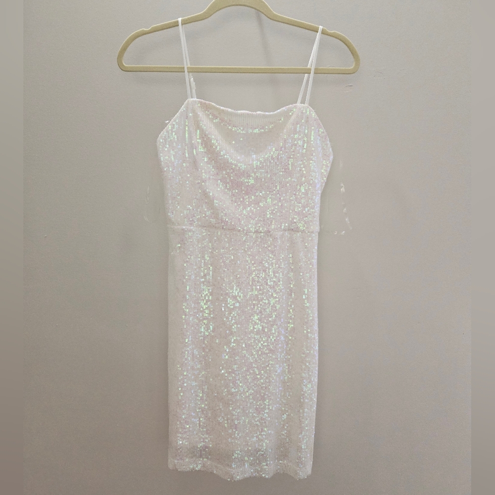 Elegant White Sequin Mini Dress